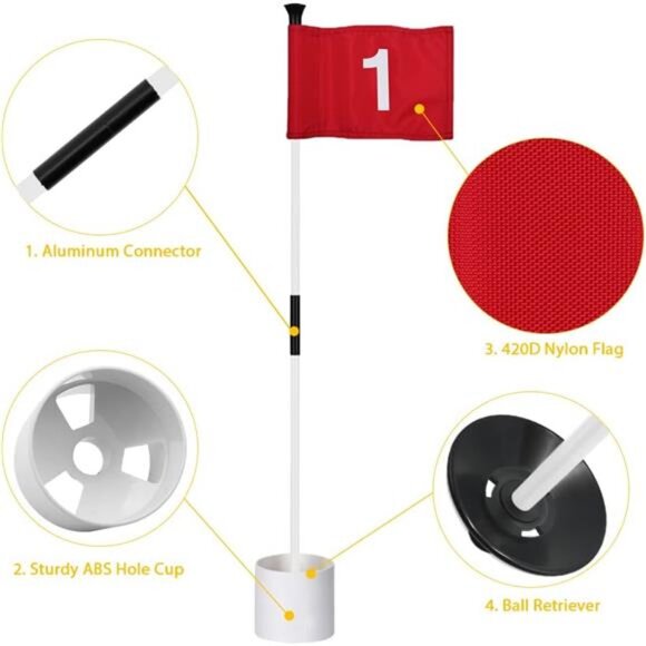Golf Flagstick Mini, Putting Green Flag for Yard, All 3 Feet, Double-Sided - Picture 2 of 7
